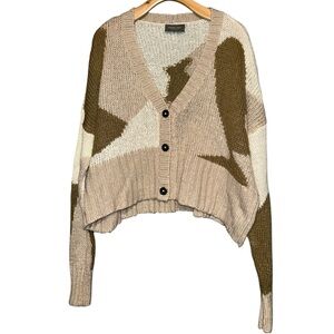 Wooden Ships Women’s Size S M Tan Cream Sweater Knit V-Neck Oversized Cardigan